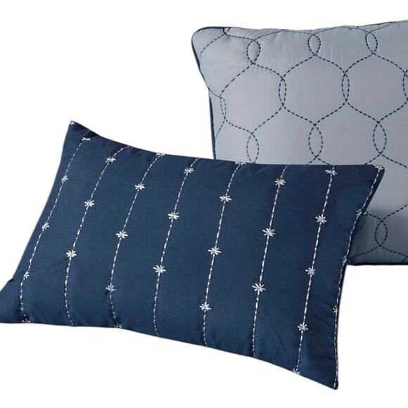 Madison Park Walter Seersucker 7 Pc Comforter Set Blue California King - Picture 3 of 6
